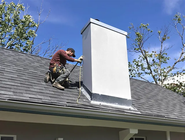 French Valley Chimney Sweep team member finishing chimney construction in French Valley, CA
