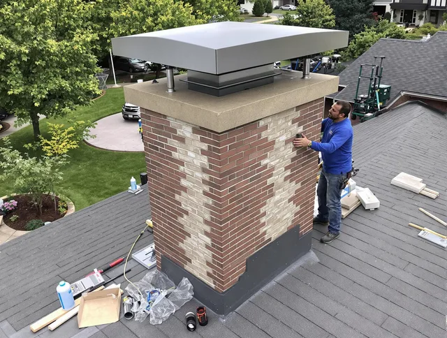 French Valley Chimney Sweep team working on a custom chimney remodel in French Valley, CA