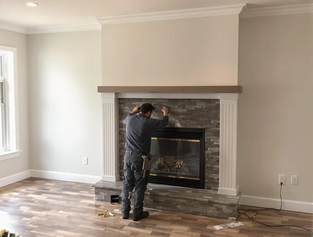 French Valley Chimney Sweep finishing a custom fireplace install in French Valley, CA
